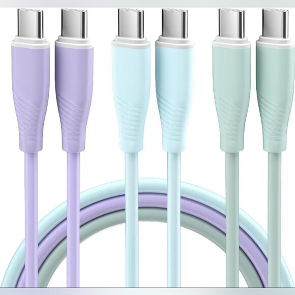 3 Pack 6 FT Type C Fast Charging Cable 60W USB C Charger Cable USB C - Picture 1 of 7